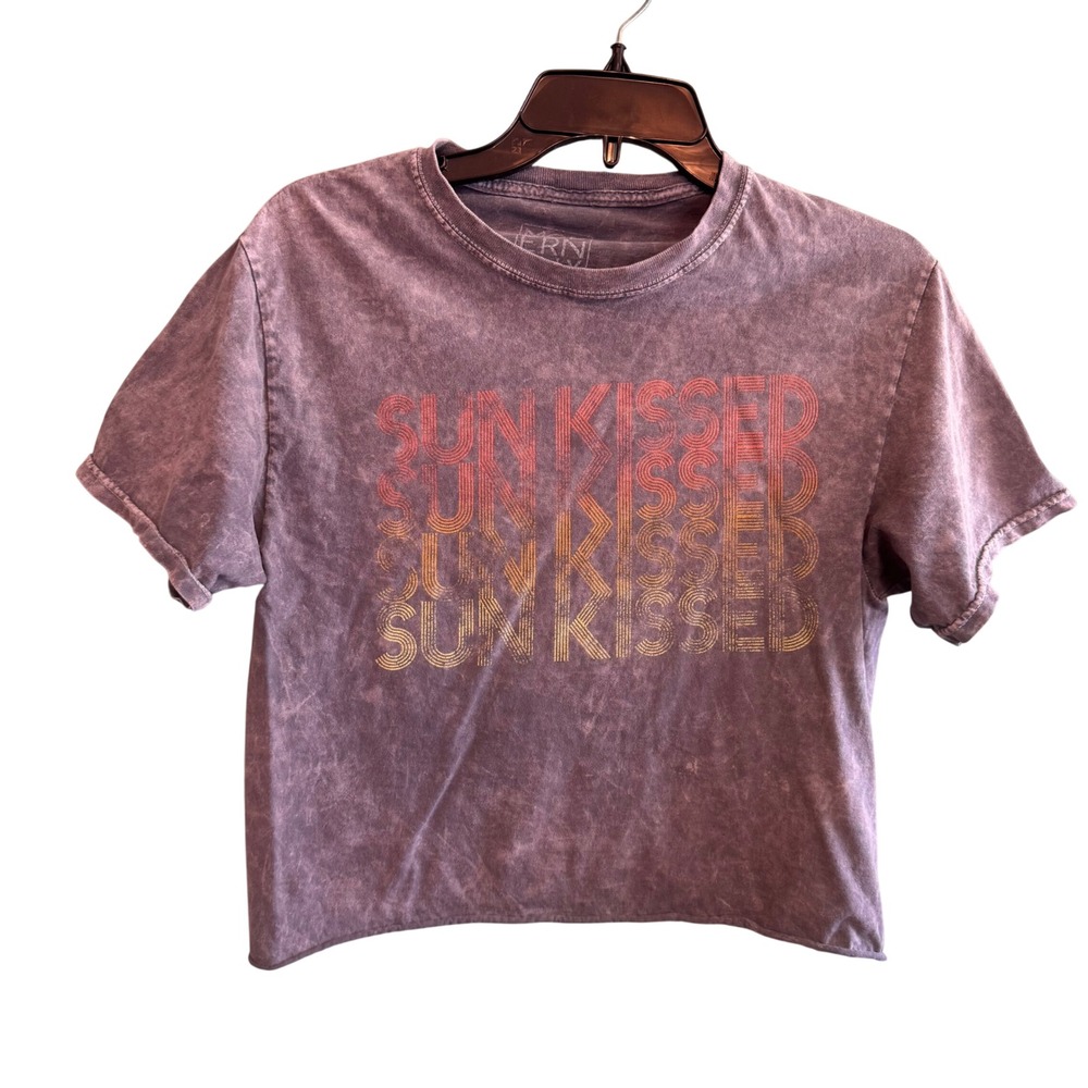 Modern Lux Grey Sun Kissed Acid Wash Cropped Graphic T-Shirt Small